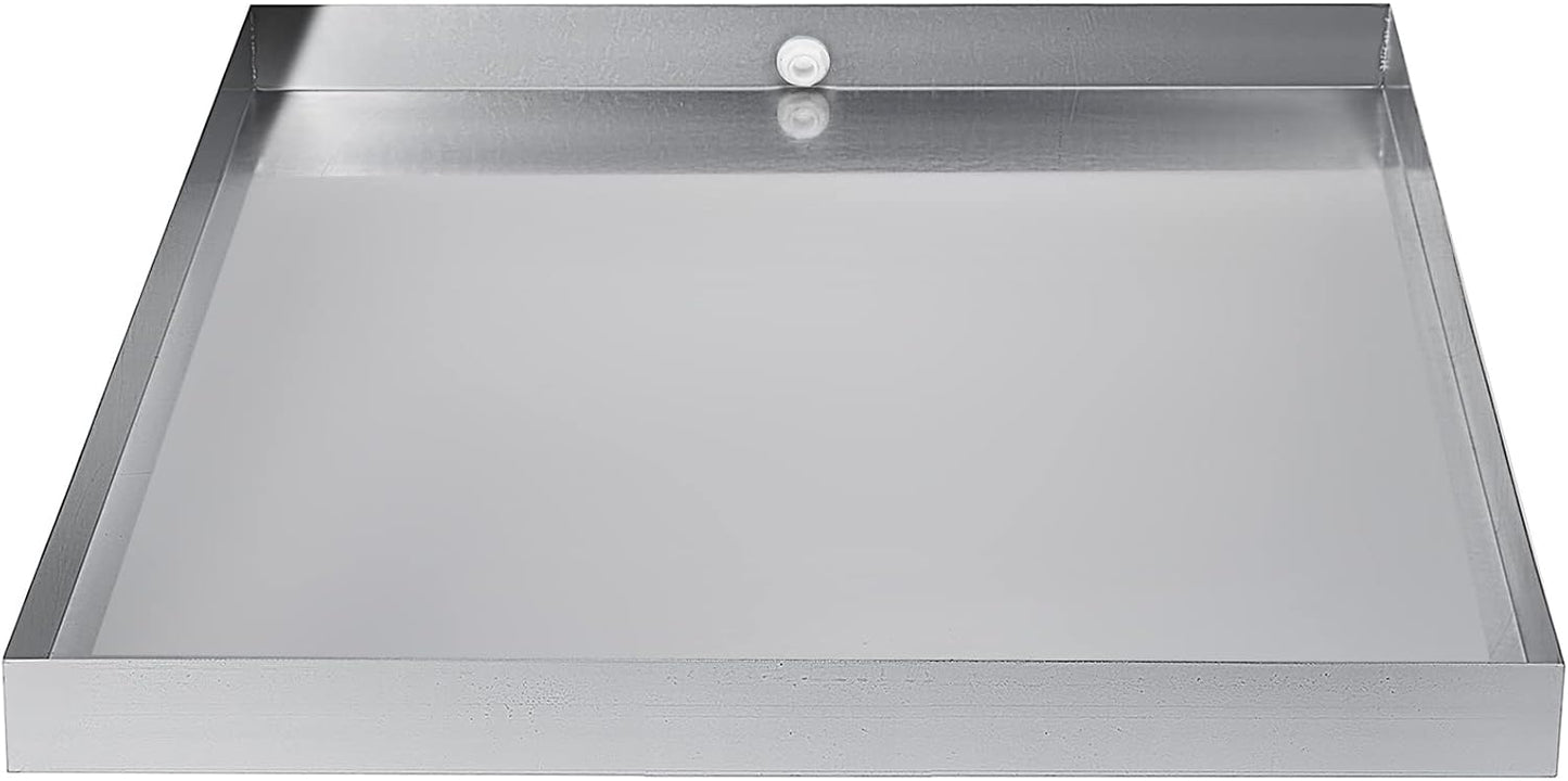 VEVOR 32 x 30 x 2.5 Inch Washing Machine Pan 18 GA Thickness 304 Stainless Steel Heavy Duty Compact Washer Drip Tray with Drain Hole & Hose Adapter