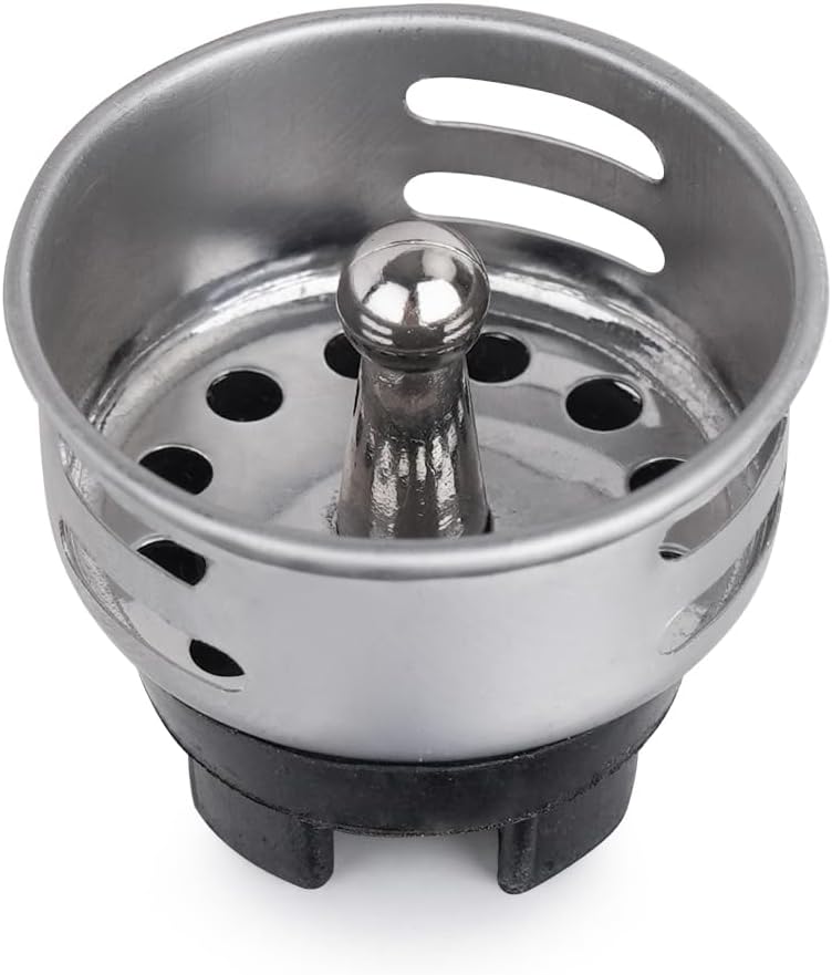 Small Basket Strainer for 2-inch Sink Drain, Bar/rv Sink Strainer | Commercial Grade 304 Stainless Steel with Chrome Finish, TINY strainer (with Rubber Stopper, holds water but NOT watertight)