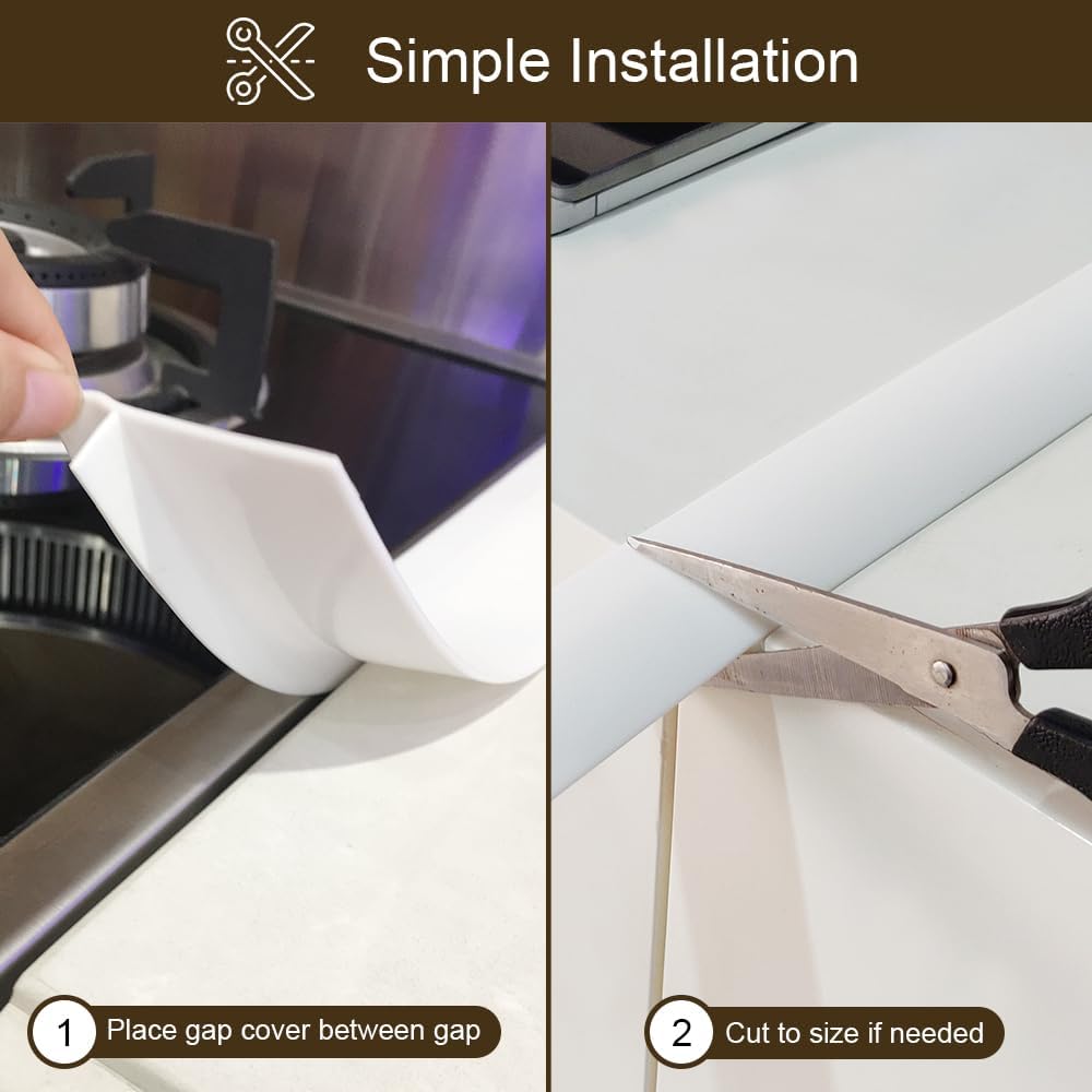 Silicone Stove Counter Gap Cover 30 Inch Side Range Gap Filler 2 Pack Black | Extra long kitchen stove gap covers, 0.2-1 inch gap, heavy 10 oz, cut to size, oven crack guards between stove and counter