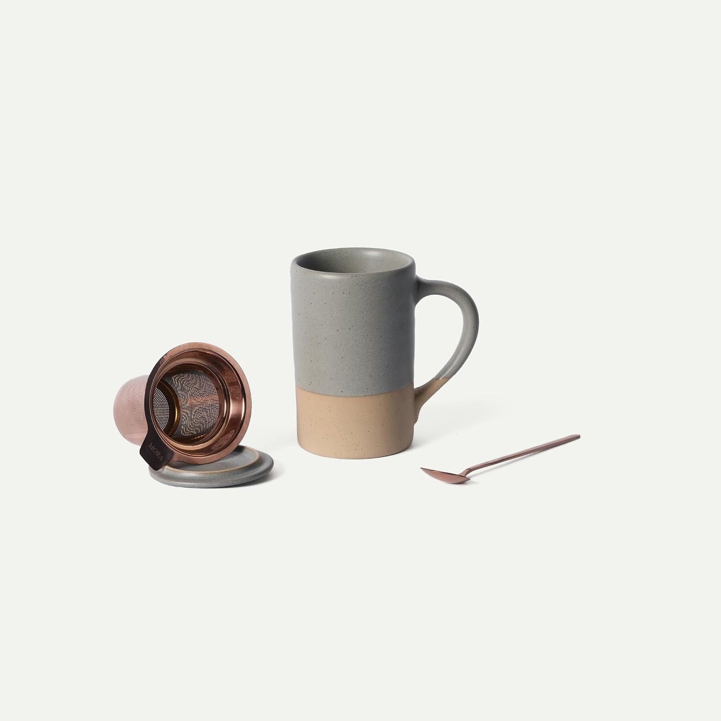 Mora Ceramics Tea Cup with Loose Leaf Infuser, Spoon and Lid, 12 oz, Microwave and Dishwasher Safe Coffee Mug - Rustic Matte Ceramic Glaze, Modern Herbal Tea Strainer - Great Gift for Women, Garnet