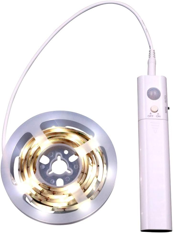 3.3Ft PIR Motion Sensor LED Cabinet Lights, Waterproof Battery Powered DC 5V 3528 Strip Tape Under Bed lamp Light for Closet Wardrobe Stairs Hallway(White)