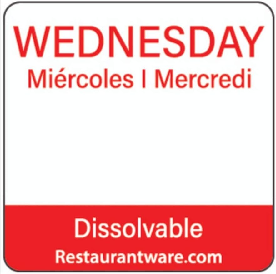 Restaurantware RW Smart 1 Inch x 1 Inch Food Rotation Labels 500 Dissolvable Food Safety Labels - Premium Trilingual Orange Paper Day Of The Week Labels For Food Storage Or Prep Saturday