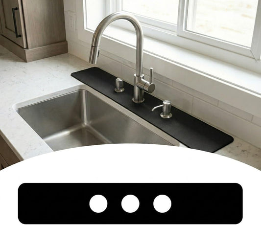 Absorbent Kitchen Sink Faucet Mat for 3-Hole 8" On-Center Faucets, 30"x5.5" | Fits Sink with Soap Dispenser, Air Gap & Side Sprayer - Cuttable Drip Catcher Splash Guard for Irregular & 3, 4 Hole Sinks