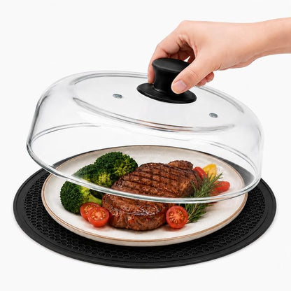 UFORU 10 Inch Glass Microwave Splatter Cover For Food With Steam Vent | Plate Cover,BPA Free Borosilicate Glass Microwave Lid,Silicone Handle,Dishwasher-Safe Splatter Guard for Bowls Plates