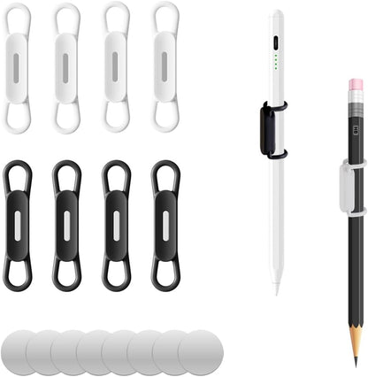 XYOFUN Magnetic Pen Holders Set of 8, Adjustable Pencil Clip, White & Black | Silicone Flexible Pencil Holder, For Refrigerator, Whiteboards, Desk Accessories & Teacher Supplies