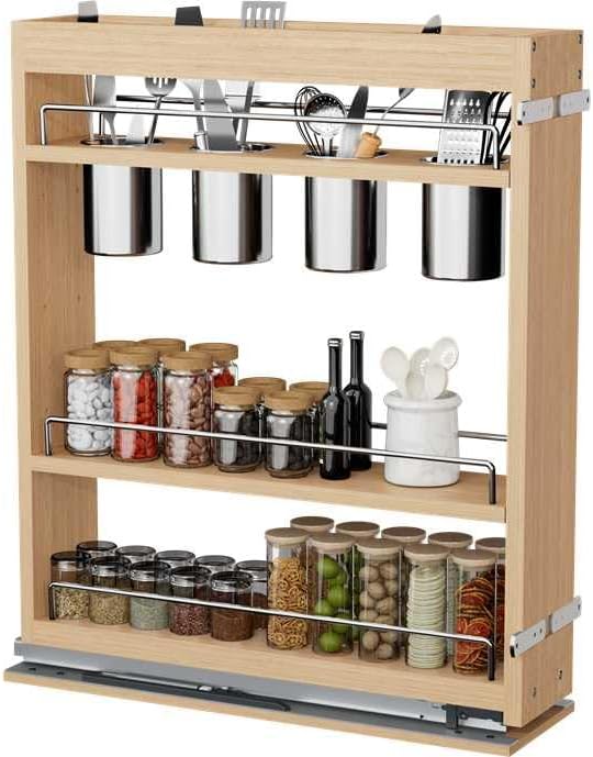 DINDON Pull Out Spice Rack Organizer for Cabinet, (5" W x 21.9" D x 25.2" H) Multi-Use Wood Pull Out Cabinet Organizer Slide Out Shelf Cabinet Storage for Kitchen, Pantry Organization