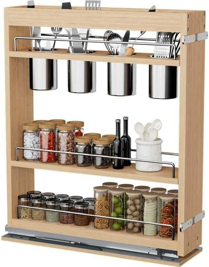 DINDON Pull Out Spice Rack Organizer for Cabinet, (5" W x 21.9" D x 25.2" H) Multi-Use Wood Pull Out Cabinet Organizer Slide Out Shelf Cabinet Storage for Kitchen, Pantry Organization