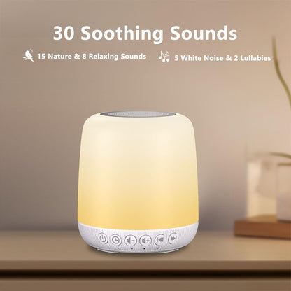 Sound Machine Easysleep White Noise Machine with 25 Soothing Sounds and Night Lights with Memory Function 32 Levels of Volume and 5 Sleep Timer Powered by AC or USB for Sleeping Relaxation (White)