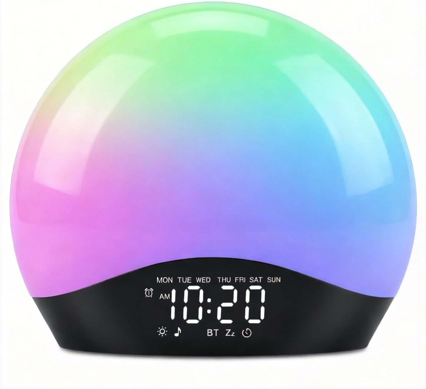 JALL Full Screen Dimmer Sunrise Alarm Clocks for Bedrooms, Wake Up Light with FM Radio, 25 White Noise Sleep Sounds, Bluetooth Speaker, Dual Alarms Bedside Clock for Heavy Sleepers