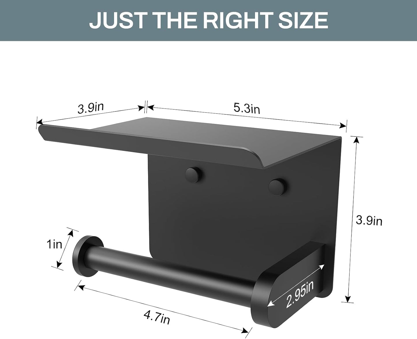 SetSail Toilet Paper Holder with Shelf Adhesive or Screw-in Matte Black | Adhesive or Screw-in,Waterproof and Rustproof Stainless Steel,Wall Mount Design,for Bathroom Hardware Accessories