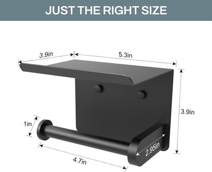 SetSail Toilet Paper Holder with Shelf Adhesive or Screw-in Matte Black | Adhesive or Screw-in,Waterproof and Rustproof Stainless Steel,Wall Mount Design,for Bathroom Hardware Accessories