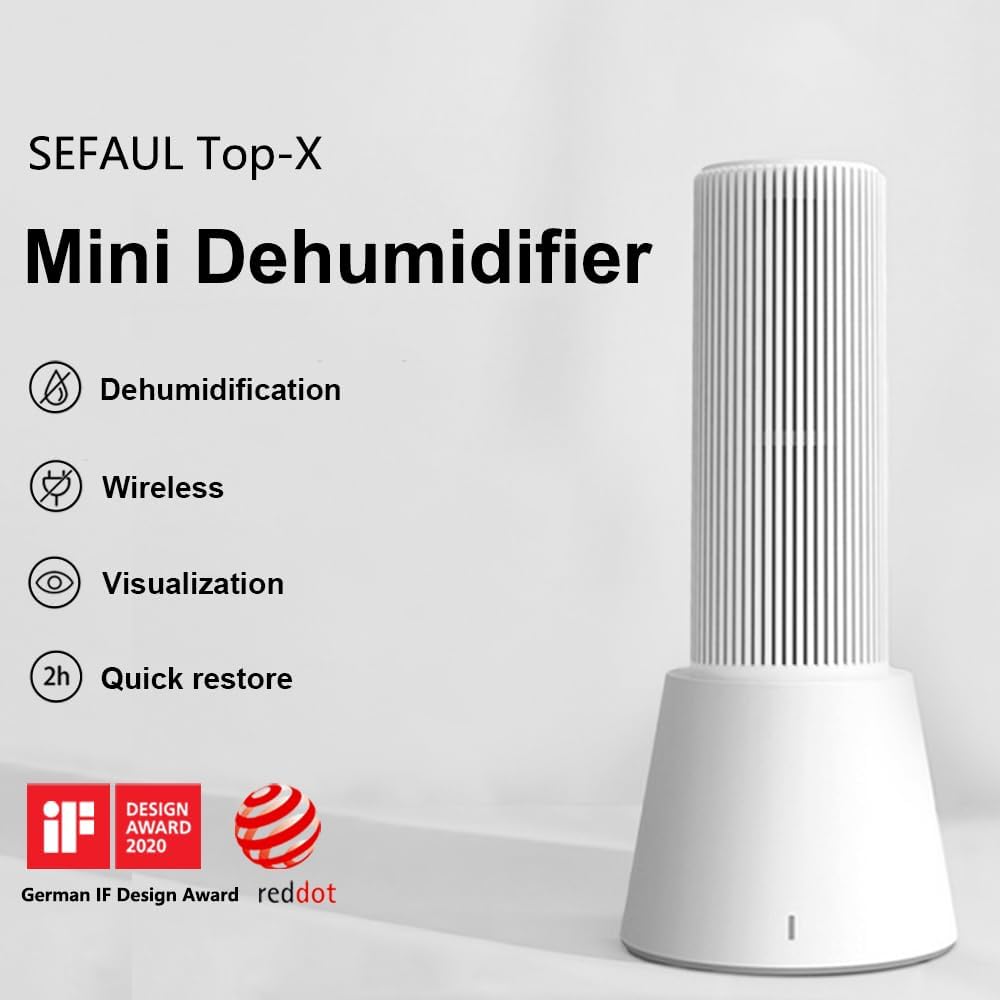 Reusable Cordless Gun Safe Mini Dehumidifier w/Heating Base | Rechargeable Quiet Small Portable Drier Stick for Space Room Bathroom Closet Car RV Boat Cabinet TOP-X-White 2+1