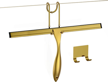 Shower Squeegee and Window Squeegee, Stainless Steel, 100% Streak-Free, Cleaner for Bathroom Showers Glass Doors, Home Mirrors, Car Windows Wiper, Adhesive Holder, Shower Door Hook, 10 Inch, Gold