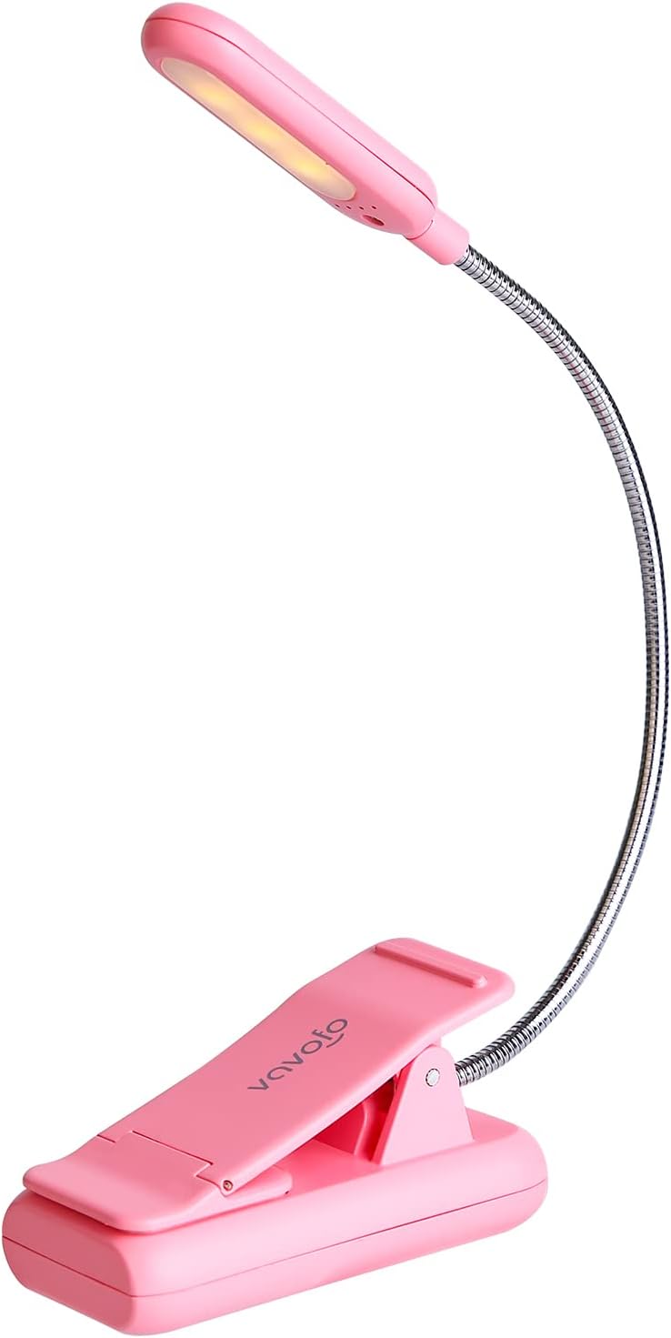 VAVOFO Rechargeable Book Light for Reading in Bed Kids, 7 LED Reading Light with 9-Level Warm Cool White Daylight, Eye Care Lamp with Power Indicator for Bookworms (Yellow)