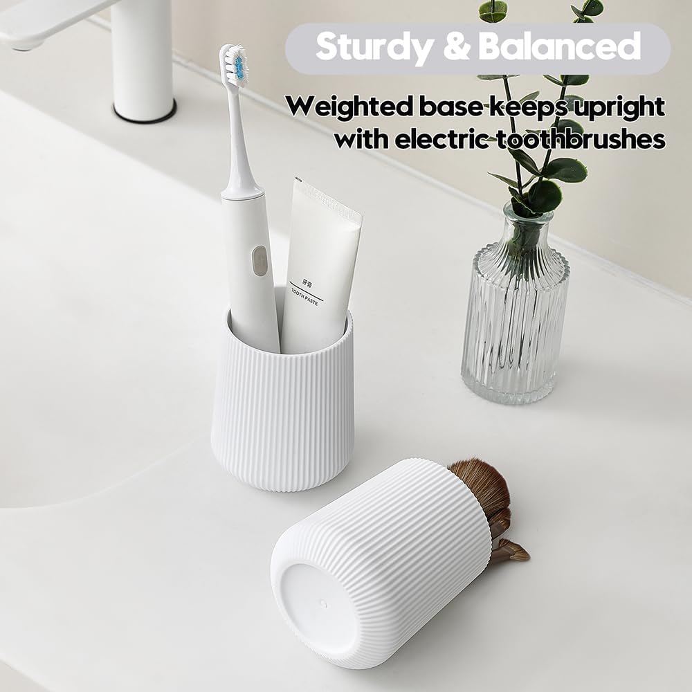 YAUKPH Black Striped Toothbrush Holder | for Electric Toothbrushes Bathroom Organizer Cup for Toothpaste Kids & Adults