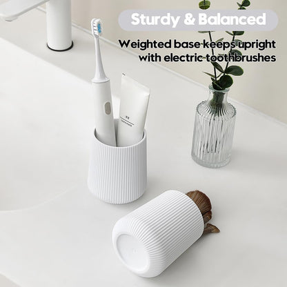 YAUKPH Black Striped Toothbrush Holder | for Electric Toothbrushes Bathroom Organizer Cup for Toothpaste Kids & Adults
