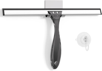 AmazerBath Squeegee for Shower Glass Door, 10 Inches, Clear | All-Purpose squeegee with Suction Hook & Adhesive Hook, Silicone Blade, for Shower Doors, Windows, Tiles and Car Glass