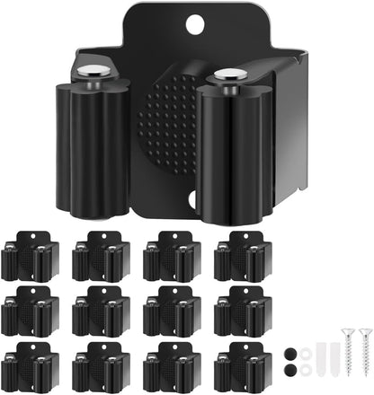 Broom Holder Wall Mount, 4PCS Broom Hanger Wall Mount, Stainless Steel Heavy Duty Mop Holder Broom Mop Hanger Wall with Screws, Garden Outdoor Tool Organizer Rack Broom Hanger (Black)