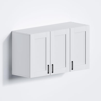 White Laundry Room Cabinets and Storage with 4 Doors and Utility Adjustable Shelf，Gabinetes Para Cocina Cupboard Kitchen Organizers and Storage Pantry Wall Mounted 12.4"D x 47.2"W x 19.7"H