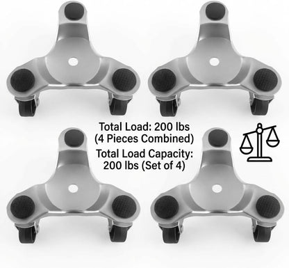 QWORK 4 pcs 6" Steel Tri-Dolly, 200 lbs Load Capacity, for Moving Furniture & Appliances, Swivel Caster Easy Tool
