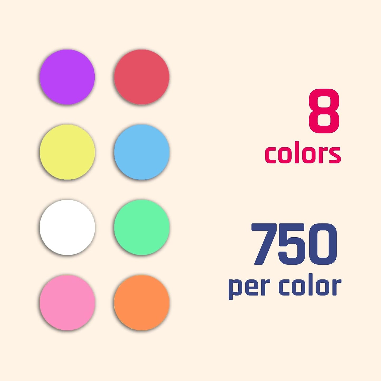 6000 Pack - 1/4" Small Colored Dot Stickers Round Labels, 8 Colors