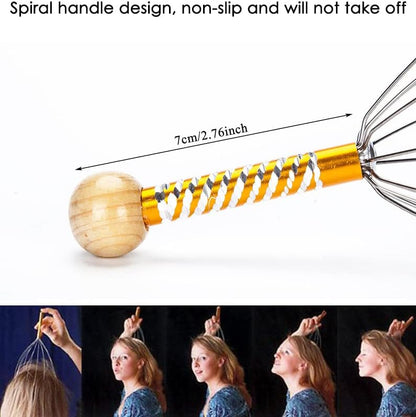 AKOAK 1 Pack Manual Scalp Massage Claws, Wooden Handles, Steel Wire Head Massager, Home Massage Relax - Massage The Acupuncture Points on The Head or Body