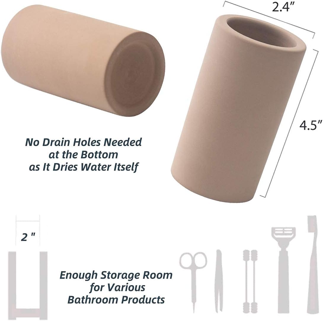 Fast-Drying Diatomite Toothbrush Holder - Bathroom Countertop Organizer Stand for Toothpaste, Makeup Brushes, Razors & Accessories (Dark Grey)