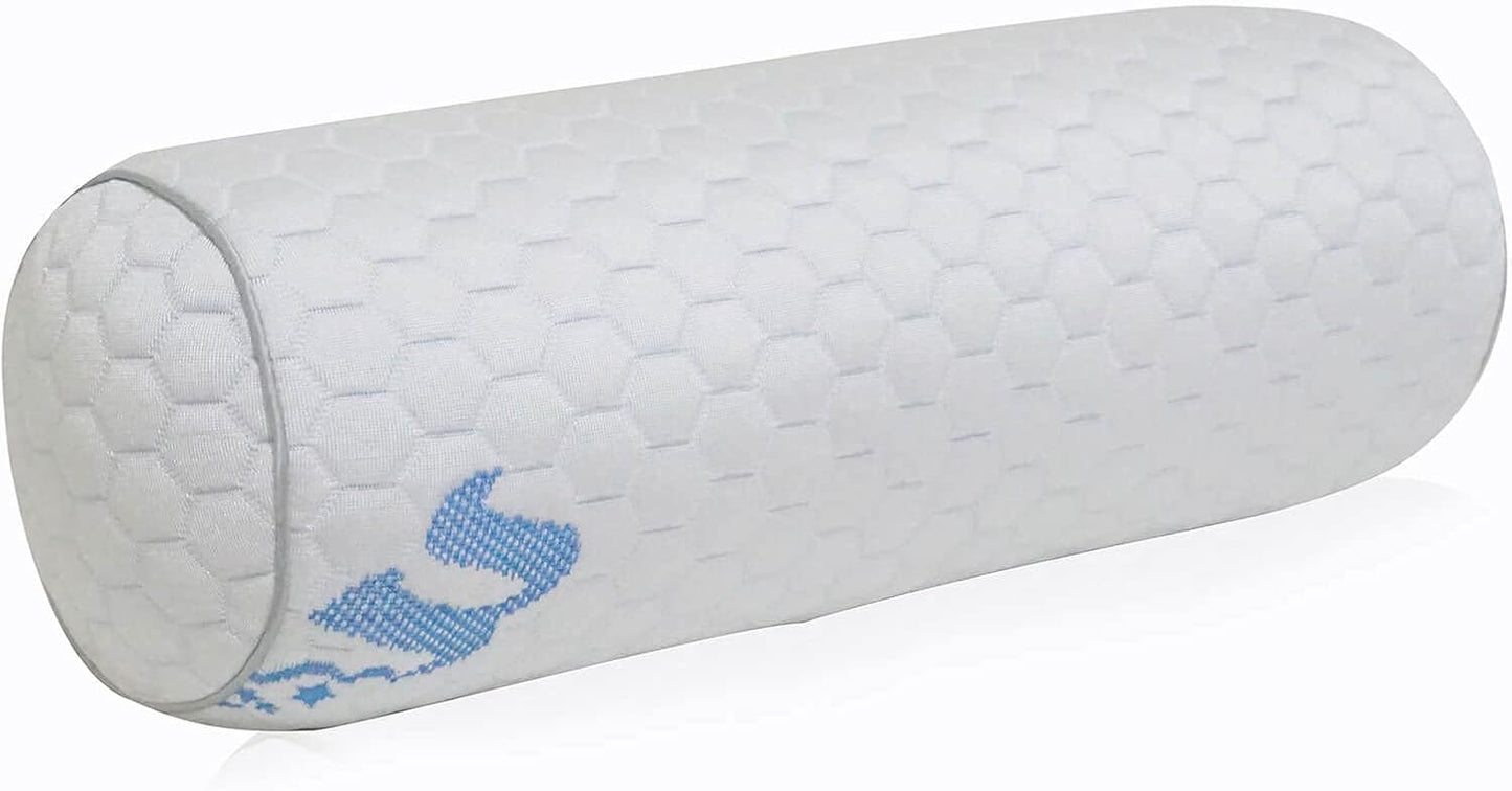 Kingnex Bolster Roll Pillow Under Knee for Back Sleepers Between Legs for Side Sleep to Relief Lower Back Pain Shredded Latex Filling and Removable Cooling Cover 20x8