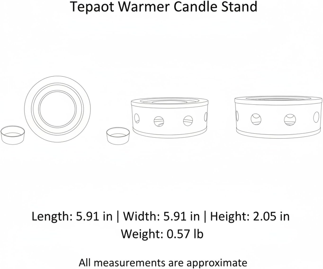 Stainless Steel Tea Light Candle Holder Stand for Glass Kettles and Mugs, 5.9x5.9 Inch Base