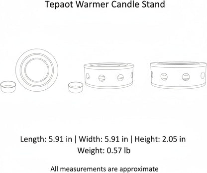 Stainless Steel Tea Light Candle Holder Stand for Glass Kettles and Mugs, 5.9x5.9 Inch Base