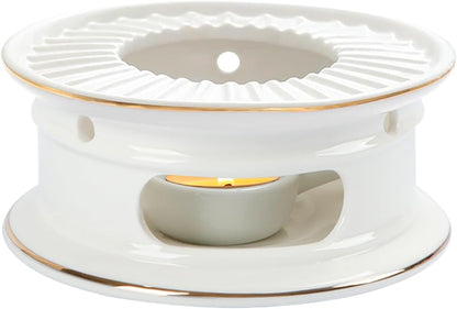 Teapot Warmer, Ceramic Tea Warmer with Tealight Holder, Teapot Heater for Heating Coffee, Milk, Tea Light Heater, Candle Warmer (White)
