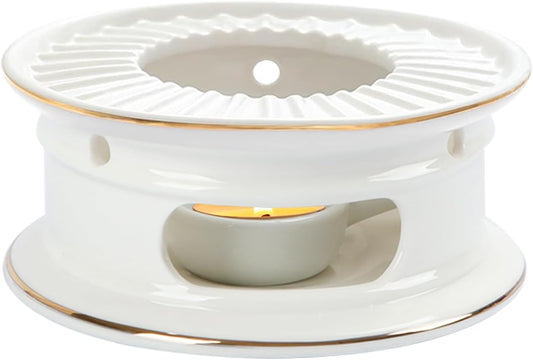 Teapot Warmer, Ceramic Tea Warmer with Tealight Holder, Teapot Heater for Heating Coffee, Milk, Tea Light Heater, Candle Warmer (White)