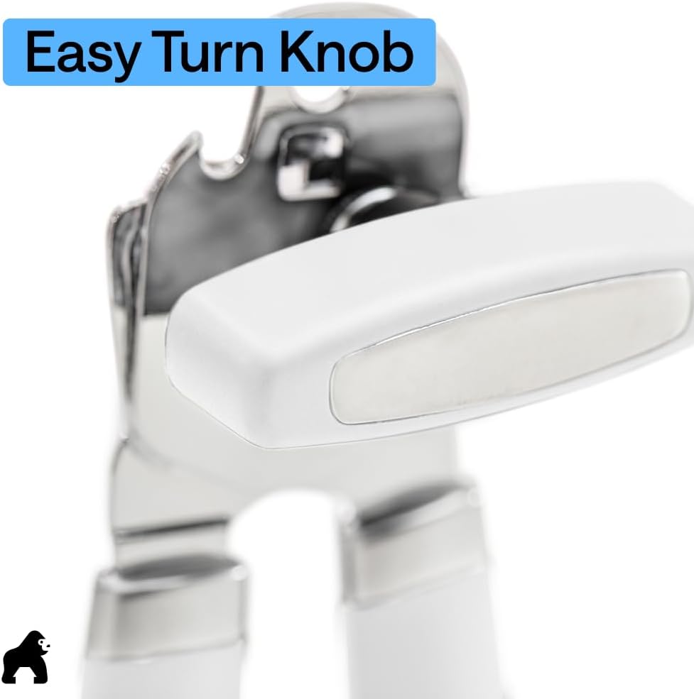 GORILLA GRIP Original Model Stainless Steel Smooth Edge Manual Can Opener and Bottle Openers, US Designed, Comfortable Handle, Oversized Handheld Turn Knob, Multifunctional Kitchen Tool, Gray