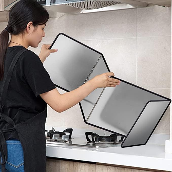 Splatter Guard for Frying Non-Stick 3 Sided Foldable Grease Splatter Screen Stainless Steel Backsplash Anti Splatter Shield Guard for Stove Screen Protector for Frying Stove Top Wall L ANGINORLD
