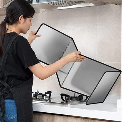 Splatter Guard for Frying Non-Stick 3 Sided Foldable Grease Splatter Screen Stainless Steel Backsplash Anti Splatter Shield Guard for Stove Screen Protector for Frying Stove Top Wall L ANGINORLD