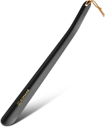 ZOMAKE Shoe Horn Long Handle for Seniors Men Women, Metal Shoehorn 16.5" | Stainless Steel Boot Horn Shoe Spoon Helper, Smooth Rounded Curve, Comfort Grip, No Bending Over, Shoe Care for Daily Use