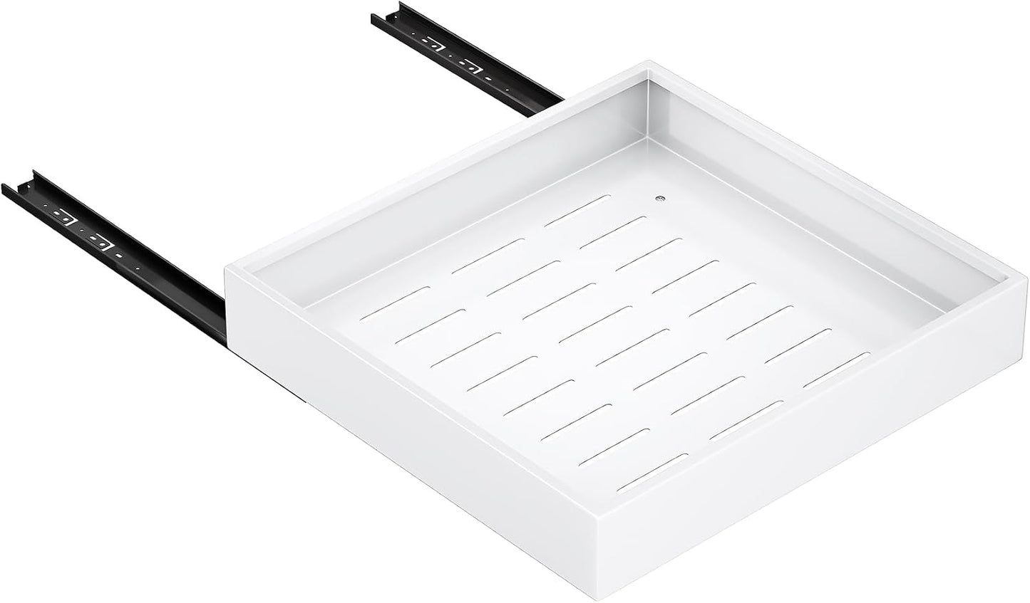 Pull out Cabinet Organizer, 21"Deep, Heavy Duty Full-Extension Slide out Drawers for Kitchen Cabinets with Nano Adhesive, Roll Out Shelf Sliding Cabinet for Pots, Bathroom, Pantry, Under Sink, White