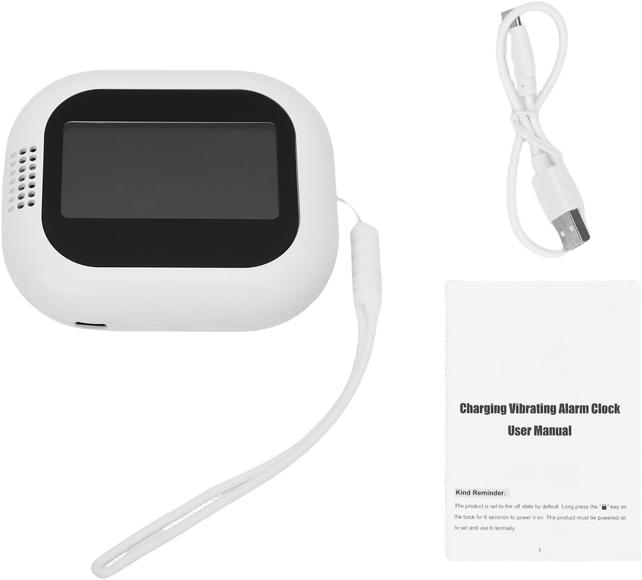 Alarm Clock for Heavy Sleepers, Rechargeable 1800mAh TypeC Dual Alarm 3-Level Vibration Vibrating, Bed Shaker with Child Lock, DST for Travel and Home Use (White) (White)