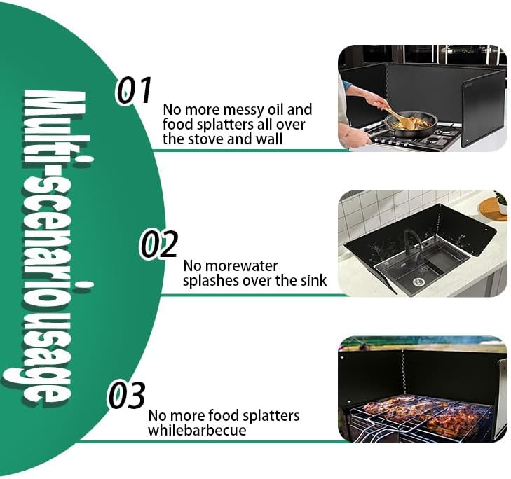 Silver Large 2 Pieces 2 Sided Stainless steel Splatter Guard for Frying Stove Top,Oil Splash Guard Cooking for Stove,Non Stick Foldable Splatter Screen