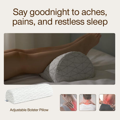 Coop Home Goods Four Position Adjustable Support Pillow, 21 x 8 Half-Moon Shape with Memory Foam Insert, Wedge Pillow for Knee, Leg, Neck, Lumbar and Pressure Points Support