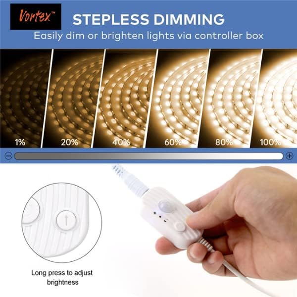 Vortex HJ-J0083C2 USB LED Strip Lights with Motion Sensor, Cool White 3m Options Dimmable LED Closet Light duarble, Under Cabinet or Bed Strip Light (3 Meters, Cool White)(Two Pieces Package)