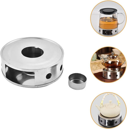 ARTIBETTER Stainless Steel Teapot Warmer Base with Glass Hollow Candle Heater, Tea Pot Heater for Office and Home Use, Heat Preservation Warmer Stand
