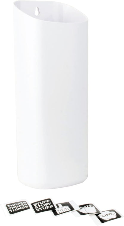 JS Jackson Supplies Small White Lint Bin with Magnetic Back, Slim Profile Trash Bin for Laundry Room and Kitchen, Wall Mountable