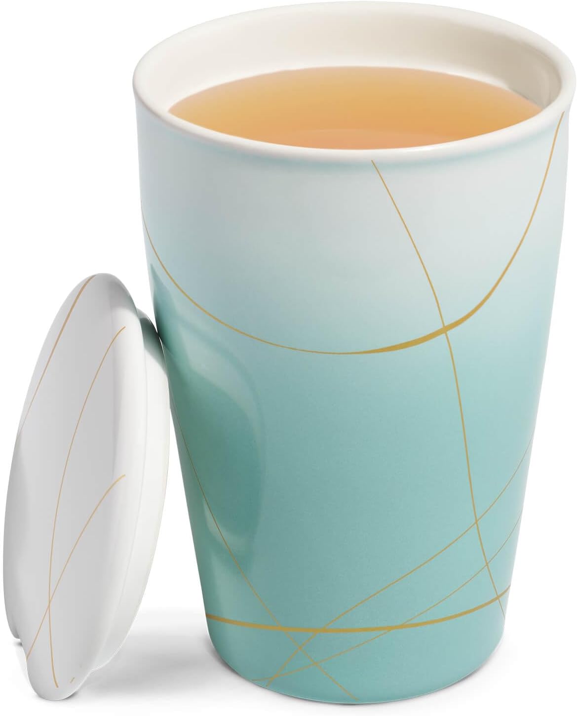 Tea Forte Double-Walled Ceramic Kati Cup, Noir, 12 oz | Insulated Ceramic - Stainless Steel Loose Leaf Infuser - Keeps Tea Hot Longer - Lid Included - Microwave & Dishwasher Safe