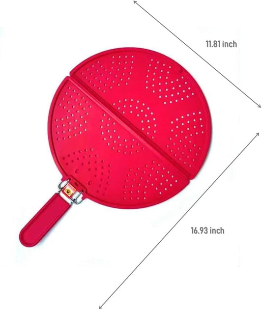 Foldable Silicone Splatter Screen, Bi-Fold Multifunction Shield for Frying Pan 11 3/4-Inch, Red