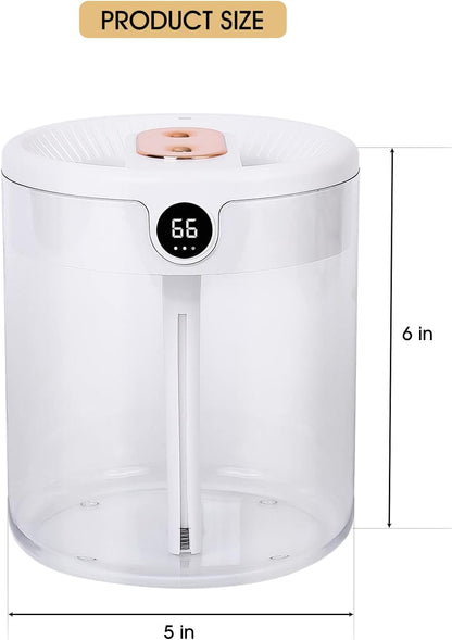 Top-Fill 2L Humidifiers for Bedroom Large Room, Smart Digital Display Hygrometer, Dual 360° Nozzles Cool Mist, Ultra-Quiet <30dB, 24H Long Runtime, Auto Shut-Off, Essential Oil Box, White