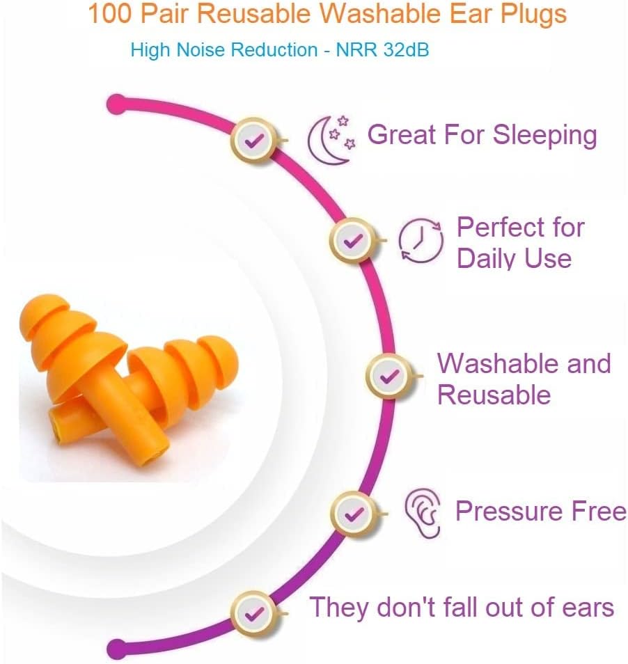 50 Pair of Soft Reusable Silicone Ear Plugs for Sleeping Swimming Concert Music Construction Work Industrial Shooting - Hearing Protection up to 25dB NRR - Waterproof Ear Plugs for Swimming Adult Men