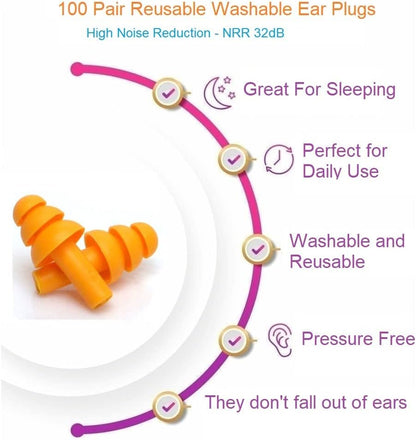 50 Pair of Soft Reusable Silicone Ear Plugs for Sleeping Swimming Concert Music Construction Work Industrial Shooting - Hearing Protection up to 25dB NRR - Waterproof Ear Plugs for Swimming Adult Men