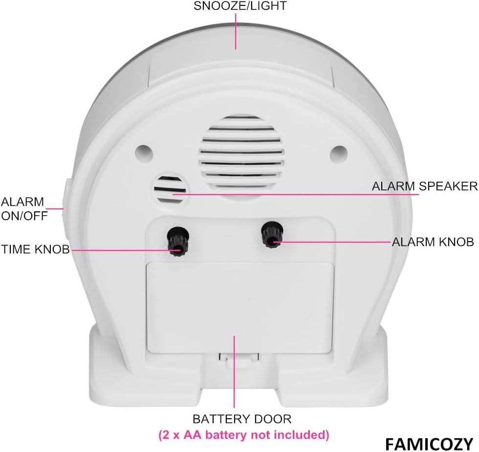 FAMICOZY 4.5" No Ticking Analog Alarm Clock,Silent Readable for Seniors,Easy to Set,Gradual Rise Alarm,Big Numbers,On/Off Switch on Side,Gentle Wake,Snooze Soft Backlight,Battery Operated,Black