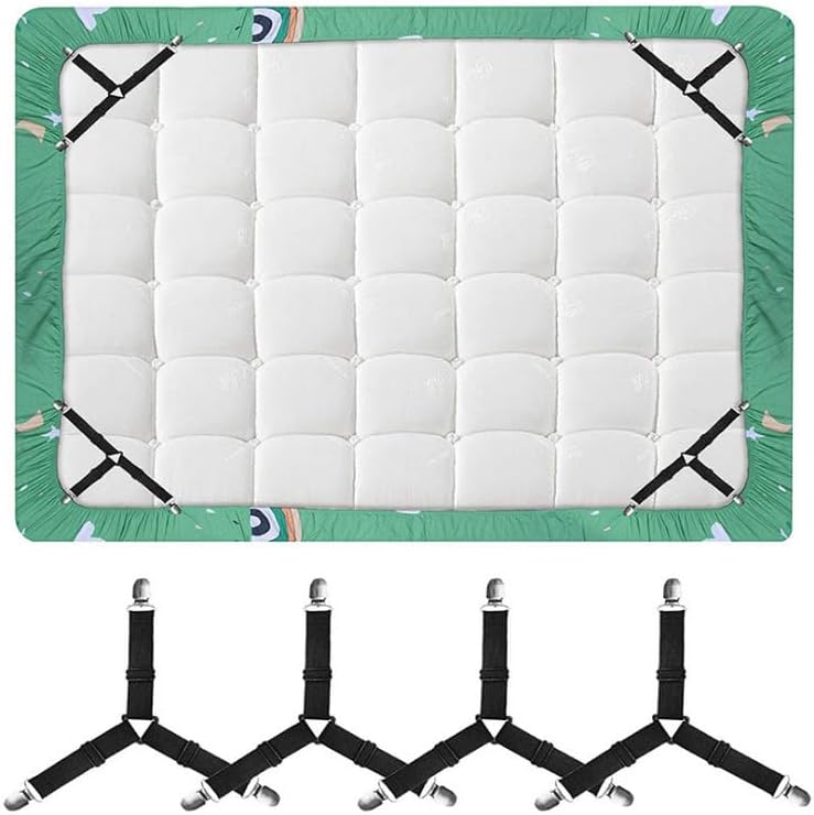 RZJZGZ 4Pcs Bed Fitted Sheet Straps Clips Adjustable Crisscross Sheets Clip | Holder Fasteners Suspenders for Mattress Cushion Cribs Elastic Sheet Strap Fitted Sheet Corner Holder (White)